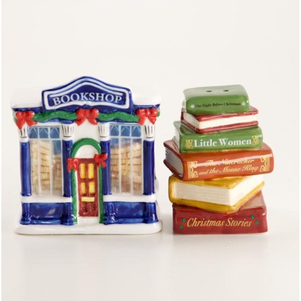 Cracker Barrel Christmas Bookshop Ceramic Salt and Pepper Set Holiday NEW 2026
